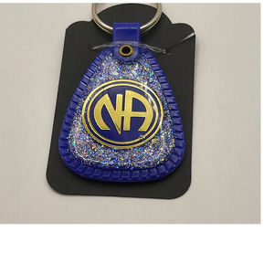 NA Narcotics Anonymous GLITTER 6 months blue keytag! Free NA goodie bag!